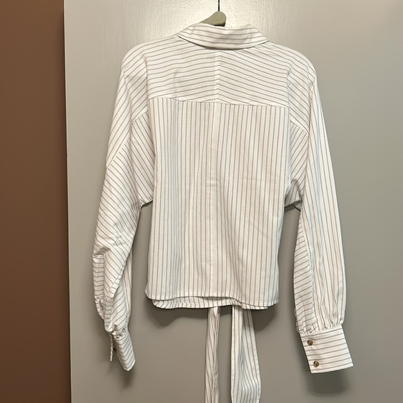 Striped Button-Up Blouse with Tie Waist - Picture 4 of 4